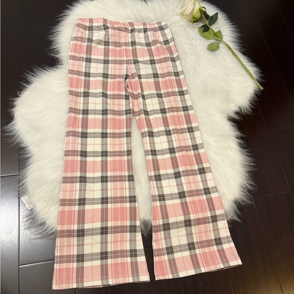 Little Lass Pink and White Casual Plaid Bottoms
